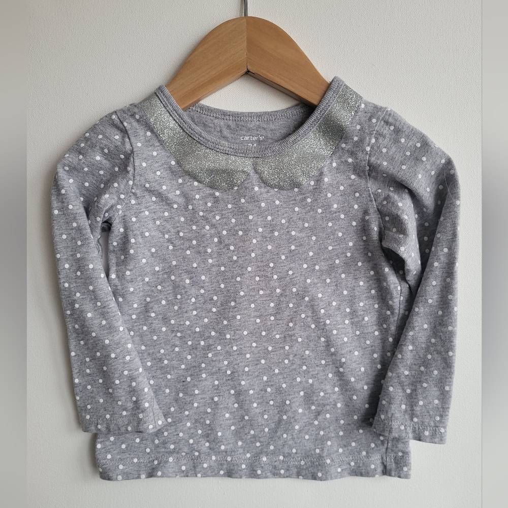 Carter's Gray Sparkly Polka Dot Log-Sleeve Shirt 24 Months